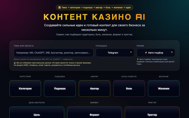 Контент-казино AI: идеи и контент под свою нишу